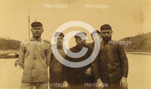Five unidentified crew members, possibly fishermen or seal hunters,1894 or 1895. Creator: Alfred Lee Broadbent.