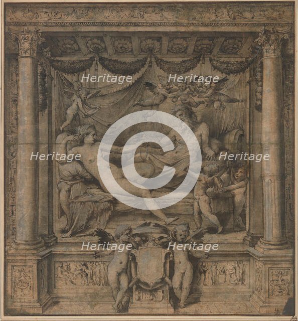 Jupiter and Juno: Study for the 'Furti di Giove' Tapestries, ca. 1532-35. Creator: Perino del Vaga.