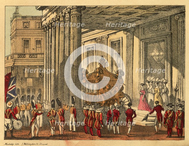 Her Majesty leaving Buckingham Palace. Artist: Madeley