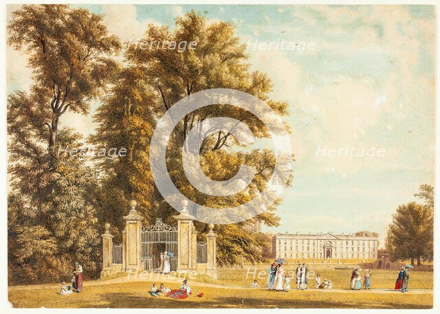 Entrance to the Avenue from Clare Hall Piece, Cambridge, c. 1830. Creator: William Westall.