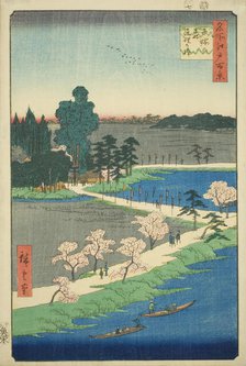 The Entwined Camphor Trees at Azuma Shrine (Azuma no mori Renri no azusa), from the series..., 1856. Creator: Ando Hiroshige.