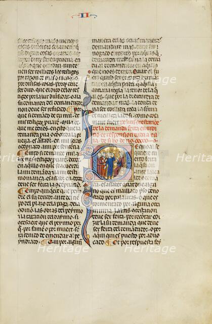 Initial D: Three Men Disputing before a Judge; Vidal Mayor, about 1290-1310. Creator: Unknown.