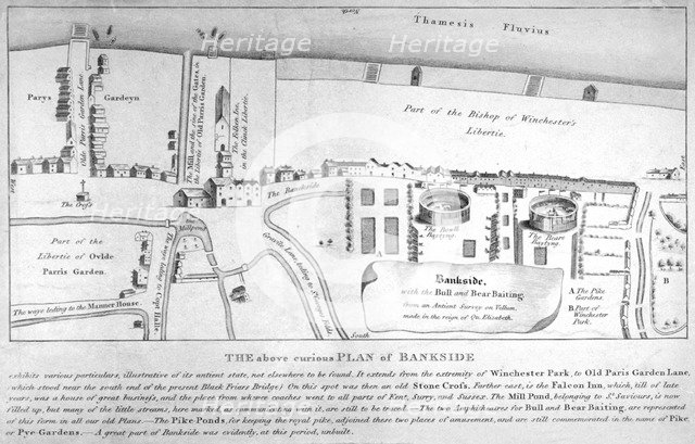 Plan of Bankside, Southwark, London, c1570. Artist: Anon