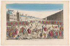 View of a mockery of cheaters on a square in Venice, 1759-c.1796. Creators: Louis-Joseph Mondhare, Anon.