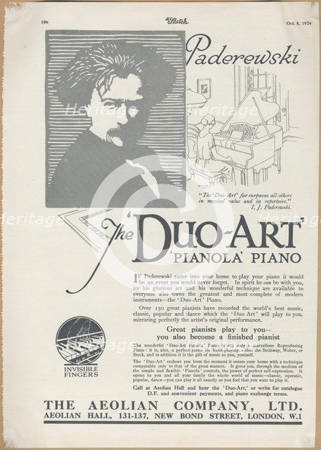 Aeolian Company Pianolas, 1924. Artist: Wilfred Fryer