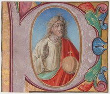 Manuscript Illumination with Salvator Mundi in an Initial P, from a Choir Book, Italian, early 16th  Creator: Unknown.
