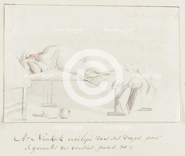 Willem Hendrik van Nieuwerkerke is wrapped in a sheet on his bed..., 1778. Creator: Louis Ducros.
