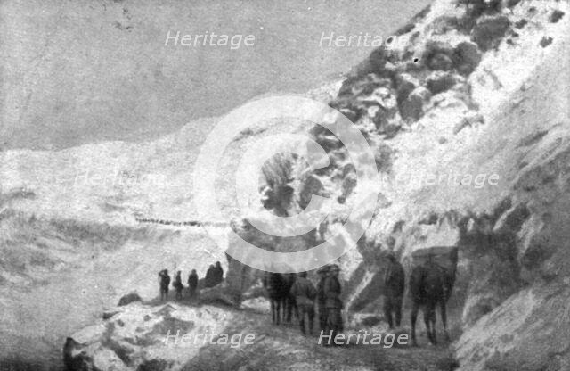 French success on the Italian front; Supply convoy between Monte Pallone..., 1917. Creator: Unknown.