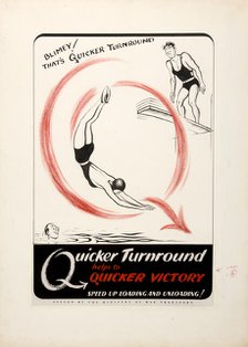 'Quicker turnround helps to quicker victory. Speed up,,,', WWII poster, between 1939 and 1946. Creators: Central Office of Information, Unknown.