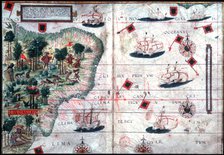 Map of Brazil by Portuguese navigators Pedro Reinel and Lopo Homen, c1525.  Artist: Pedro Reinel