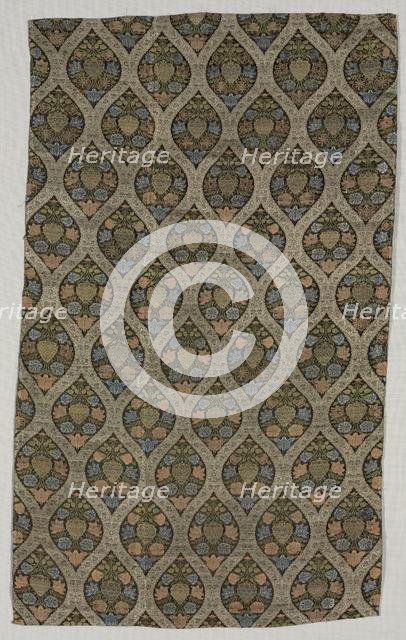 Lampas fragment with blossoms in ogival lattice, 1600s. Creator: Unknown.