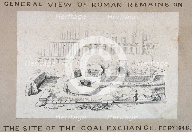 View of Roman remains on the site of the Coal Exchange, City of London, 1848. Artist: FW Fairholt