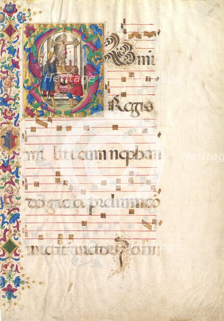 Manuscript Leaf with Saint John Gualbert in an Initial S, from an Antiphonary, early 16th century. Creator: Unknown.