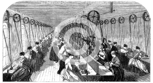 Pen grinding room, Hanks, Wells & Co's factory, Birmingham, West Midlands, 1851 Artist: Unknown