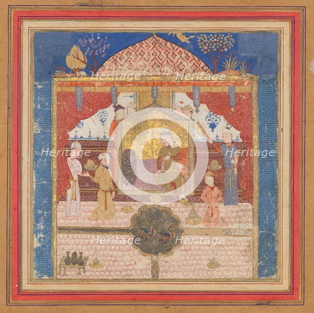 Khusrau Parviz before his Father Hurmuzd (?), Folio from a Shahnama..., ca. 1430-40. Creator: Unknown.