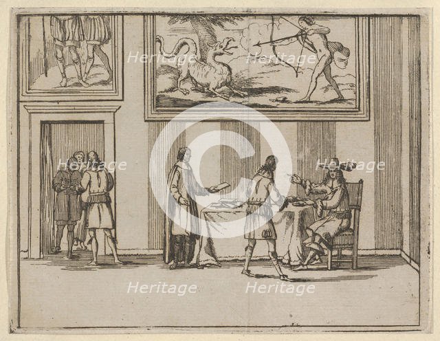 Francesco I d'Este Instructing for Alms to be Given to the Poor, from L'Idea di un Princip..., 1659. Creator: Bartolomeo Fenice.