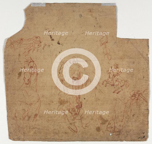 Sketches of Horses and Riders (recto); Sketches of Horses (verso), 17th century. Creator: Unknown.