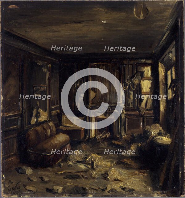 An artist's dressing room at the Opera-Comique, after the fire of May 15, 1887. Creator: Henri-Martin Vos.
