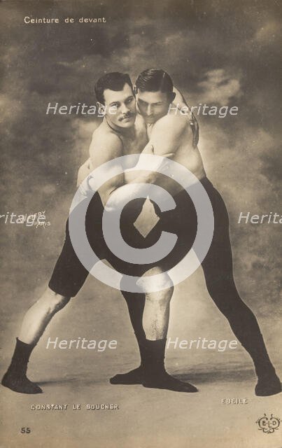 Two wrestlers facing off, late 19th-early 20th century.  Creators: Count Stanislaw Walery, Walery.