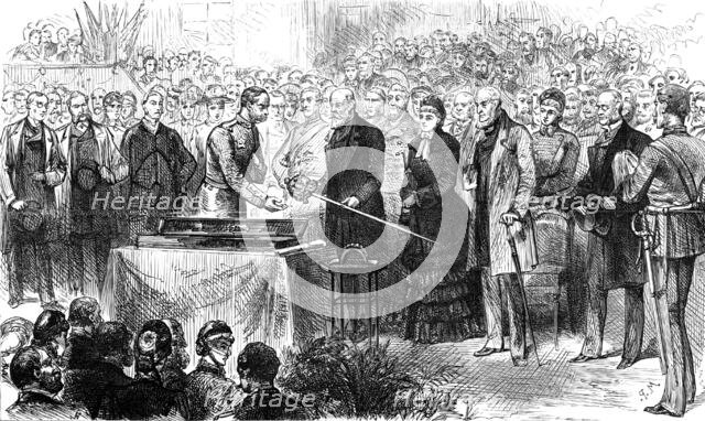 Presentation of a Sword of Honour to Sir Archibald Alison in the City Hall, Glasgow, 1883. Creator: Unknown.