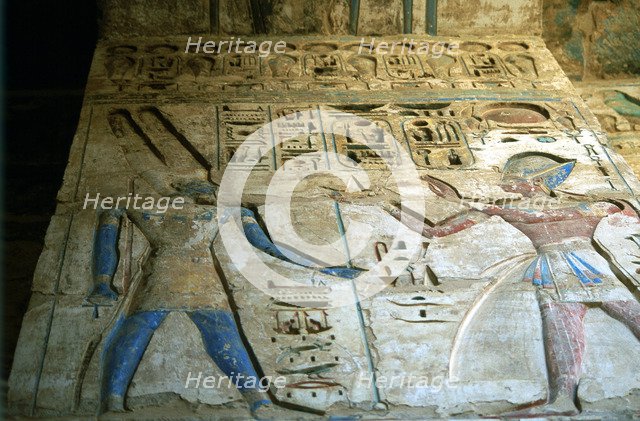Painted relief, temple of Rameses III, Medinet Habu, Egypt, 12th century BC. Artist: Unknown