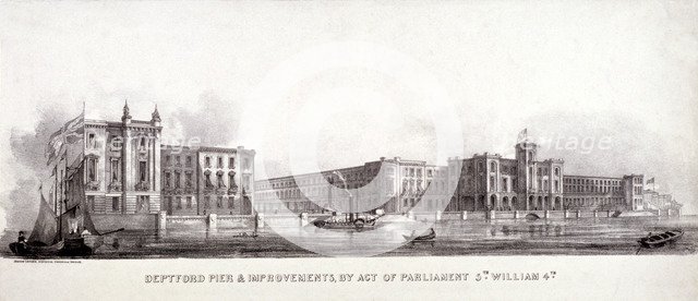Deptford Pier and the River Thames, Greenwich, London, c1835. Artist: Anon