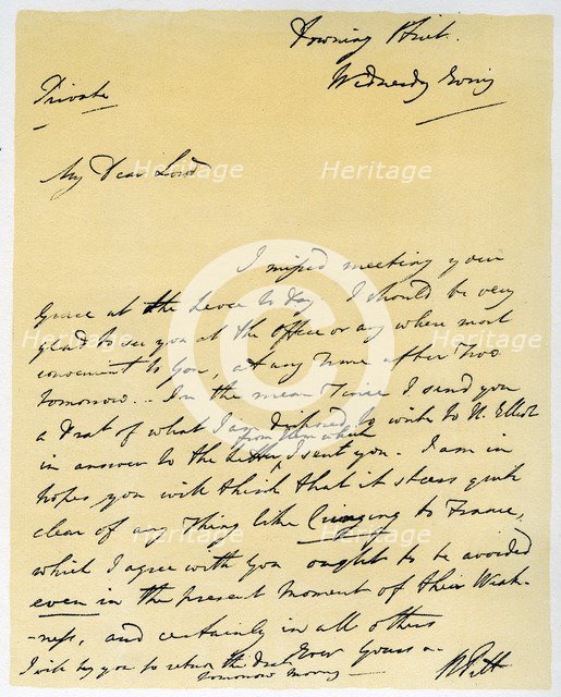 Letter from William Pitt The Younger, October 1790.Artist: William Pitt