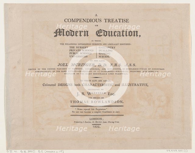A Compendious Treatise on Modern Education, May 10, 1802., May 10, 1802. Creator: Unknown.