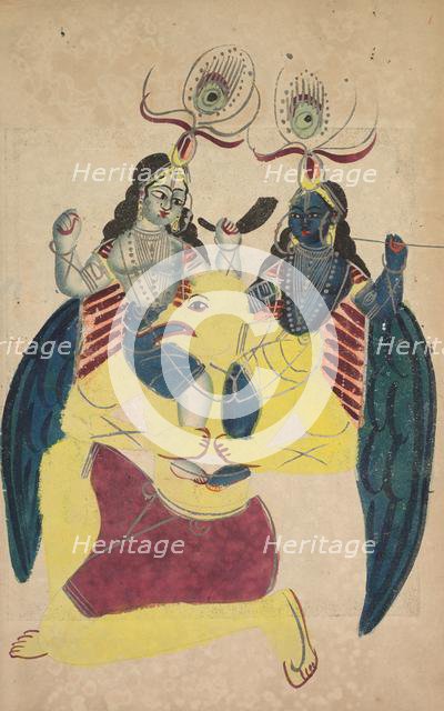 Garuda Carrying Balarama and Krishna, 1800s. Creator: Unknown.
