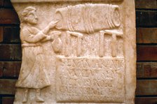 Roman relief, a woman draws wine from a cask at a Tavern, Merida, Spain, c2nd-3rd century. Artist: Unknown.