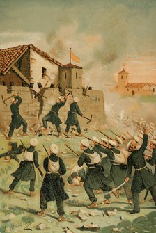 First Carlist War, (1833-1840): Taking of Beceite by Carlist troops in August 1834 (1890).  Creator: Juan Alaminos.
