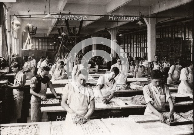 Men at work in the Almond Paste Room, Rowntree factory, York, Yorkshire, 1912. Artist: Unknown