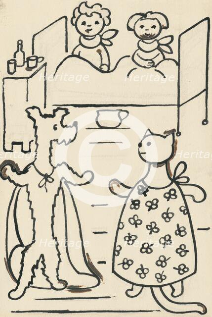 29. A story about a dog and a cat, around 1928. Creator: Josef Capek.