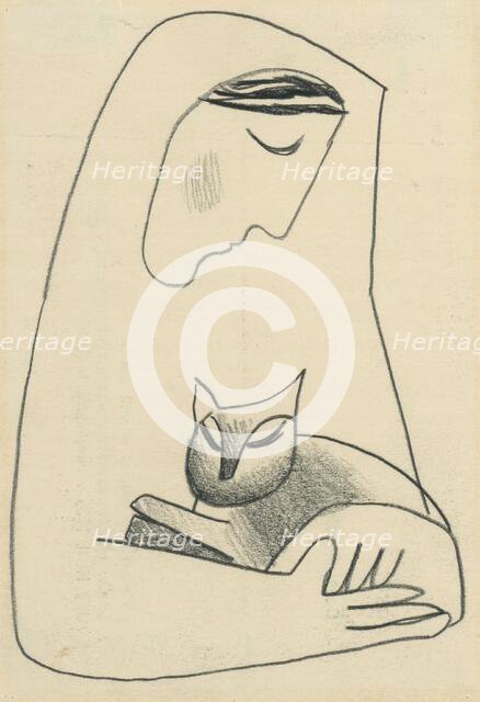 Girl with a cat in her arms, 1937-1938. Creator: Mikulas Galanda.