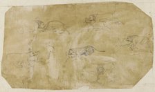 Six groups of fighting animals, 18th century. Creator: Unknown.