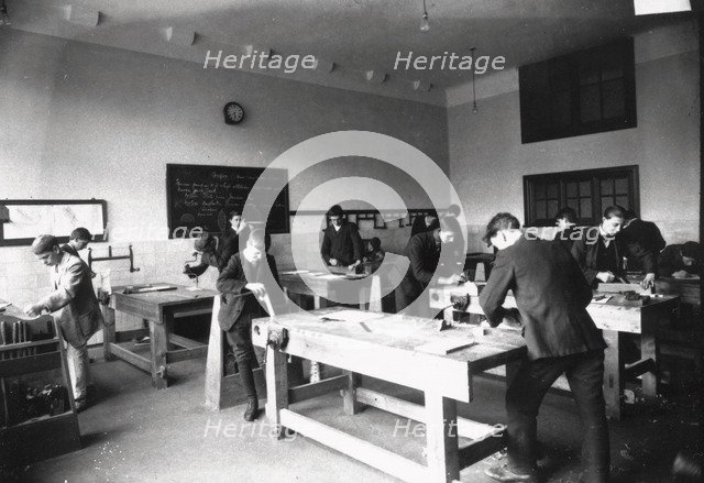 Boys woodwork class, Rowntree’s , York, Yorkshire, 1920. Artist: Unknown