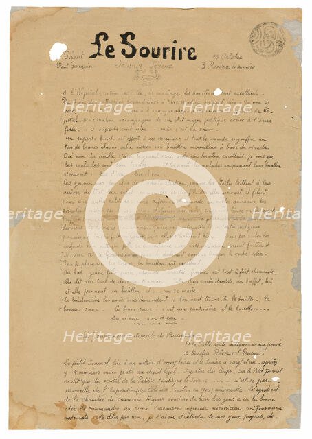 Le sourire: Journal sérieux, Oct. 13, 1899, 1899. Creator: Paul Gauguin.