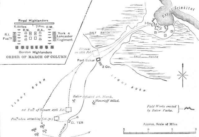 'Map of the March to El Teb, (February 28-29, 1884)', c1881-85. Artist: Unknown.