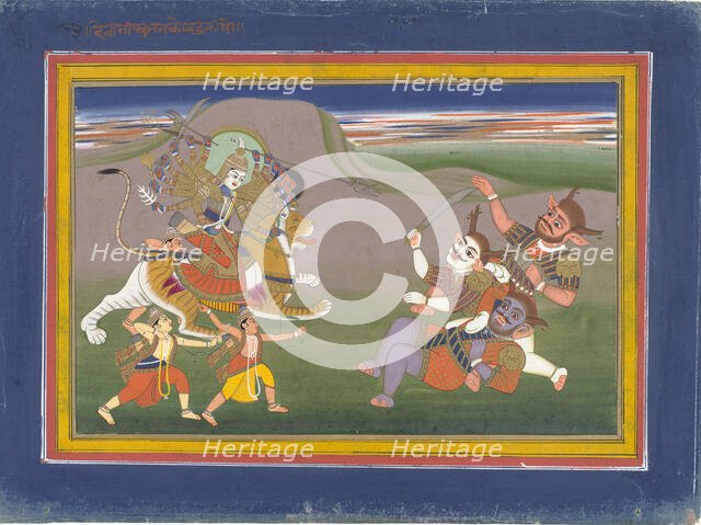 The Hindu Goddess Durga Slaying the Demon Nishumbha..., between c1825 and c1850. Creator: Unknown.