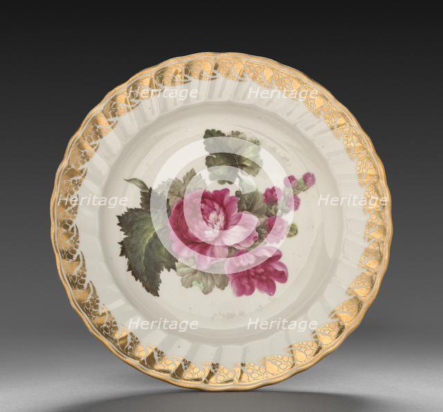 Plate from Dessert Service: Hollyhock, c. 1800. Creator: Derby (Crown Derby Period) (British).
