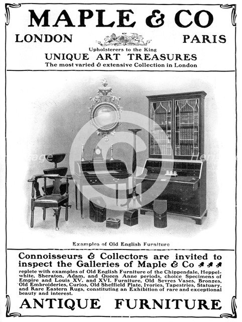 Advertisement for Maple & Co of London, sellers of antique furniture, 1901. Artist: Unknown