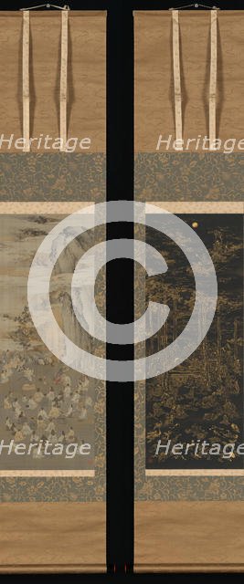 Luring the Sun Goddess Amaterasu Out of a Cave; Death of the Historical Buddha..., late 19th century Creator: Kono Bairei.