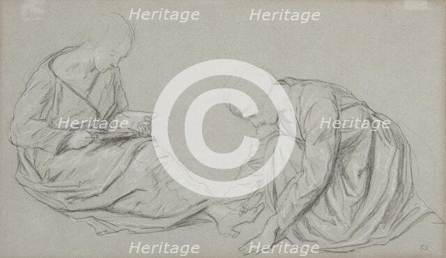 Studies Of Two Figures, One Seated With A Book, The Other Kneeling, c1895. Creator: Charles Shannon.