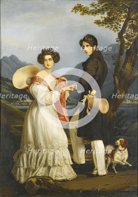 Duke Maximilian Joseph in Bavaria and Ludovika of Bavaria at Schloss Tegernsee. Artist: Stieler, Joseph Karl (1781-1858)