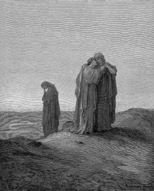 Ruth embracing her mother-in-law Naomi and promising to stay with her now they are bereaved, 1866. Artist: Gustave Doré