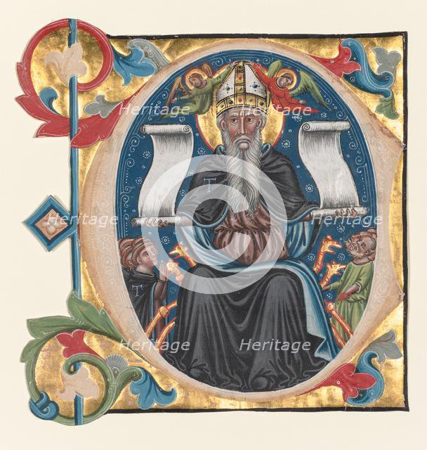Initial C Excised from a Choral Book: St. Anthony with Antonite Friars, c. 1400-1440. Creator: Unknown.