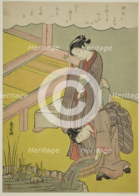 Young Girl Throwing Fish into Pond, c. 1771/72. Creator: Shiba Kokan.