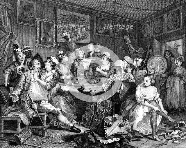 Tavern scene from 'The Rake's Progress', 1735. Artist: William Hogarth