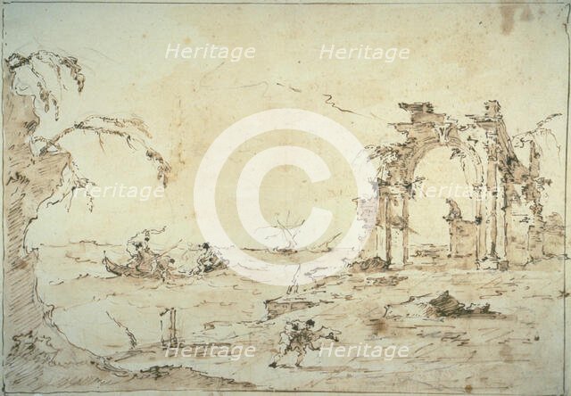 Capriccio with a Squall on the Lagoon, 1775/80. Creator: Francesco Guardi.