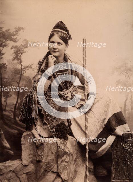 Woman wearing Sami folk costume, Inga Åren, Frostviken, Lapland, 1890-1900.  Creator: Helene Edlund.